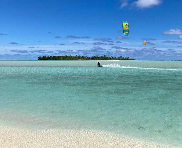 A kitesurfer near Honeymoon Isalnd. Aitutaki. Photo: Supplied