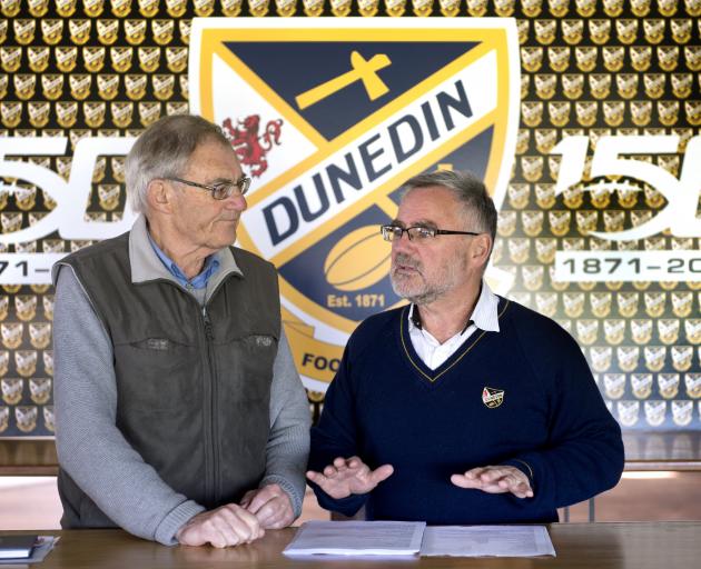 Dunedin Rugby Football Club historian Peter Stumbles (left) and club president Greg O’Brien...