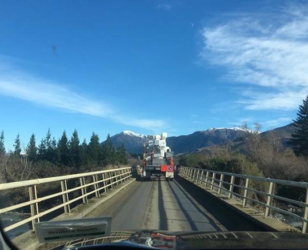 A truck heads south over the Ashburton River on the Arundel-Rakaia Gorge Road in Mid-Canterbury....