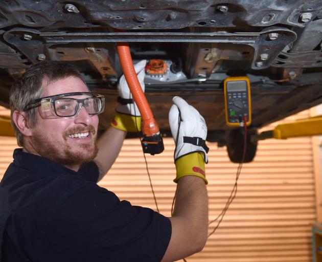 Otago Polytechnic automotive engineering senior lecturer and technician Elliot King tests...