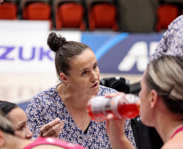 Shooting coach Jo Morrison makes a point during a Southern Steel game. Photo: Supplied