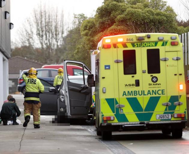 Emergency services at the scene of a fatal incident at the Christchurch shopping centre. Photo:...