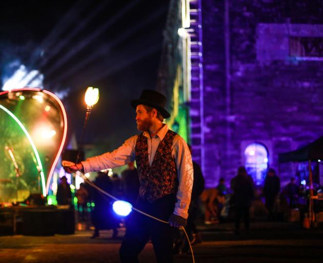 Jordan McArthur, of Christchurch, performs at last night's Fire and Steam in Oamaru, launching...