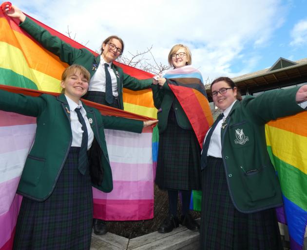 Columba College Rainbow Youth members (from left) Dana Wister (17), Allegra Huband-Watson (16),...