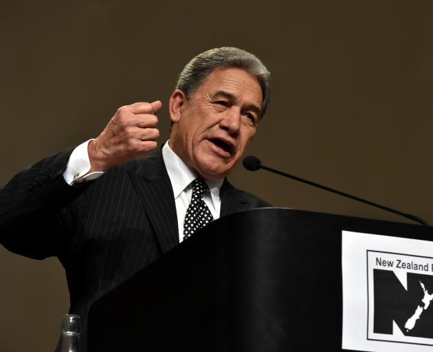 New Zealand First leader Winston Peters addresses the party’s conference in Dunedin yesterday....