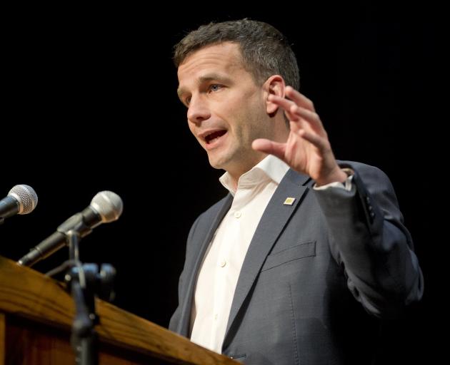 A crowd listens to Act New Zealand leader David Seymour at the King’s and Queen’s Performing...