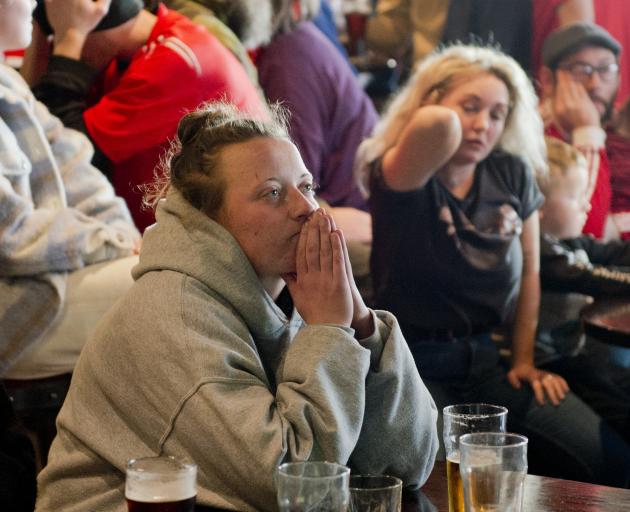 Emotions run high at The Bog, in Dunedin, yesterday morning during the Euro 2020 final.