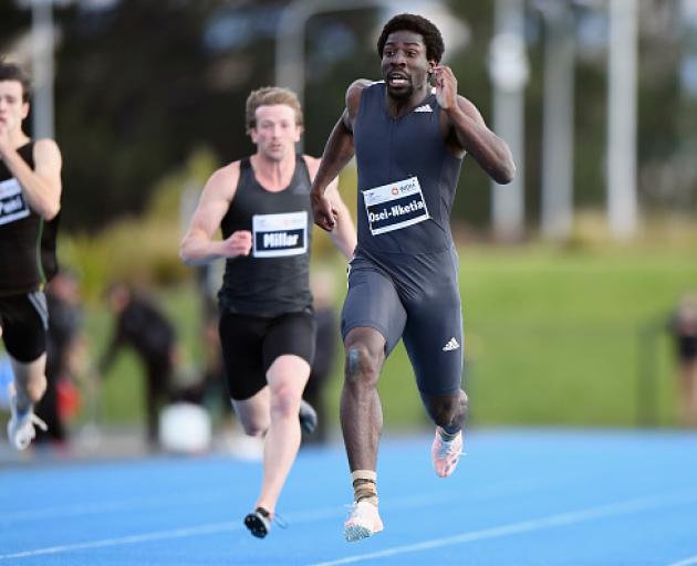 Eddie Osei-Nketia competes in the men's 200 m at the New Zealand International Track Meet at Nga...