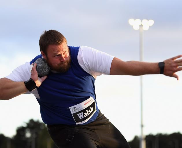 Olympic bronze medallist Tom Walsh competes in the shot put during the international track meet...