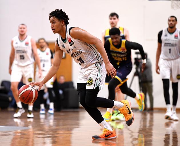 Dontae Russo-Nance drives up court for the Huskies against the Otago Nuggets in Dunedin last...