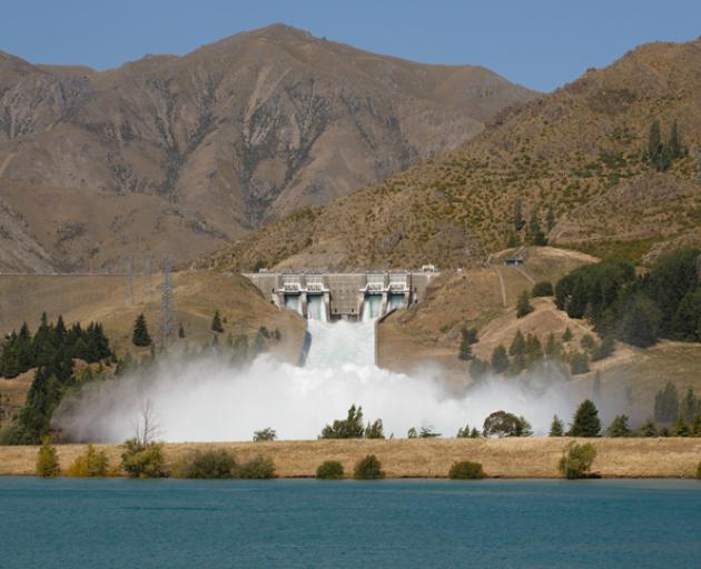 Water surging down the spillway of the Benmore dam. Photo: File
