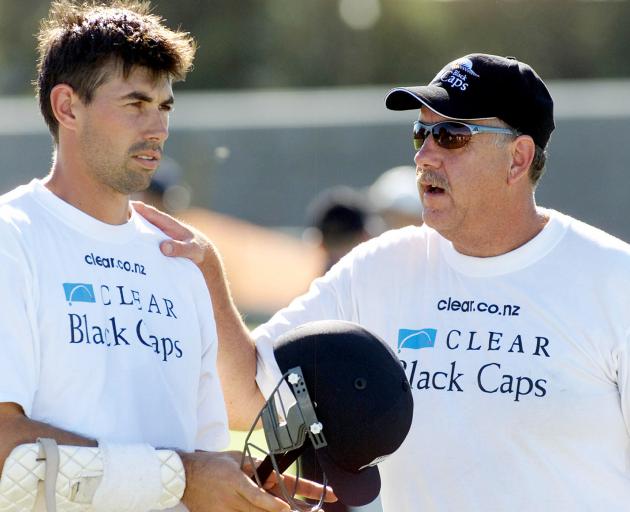 Former Black Caps captain Stephen Fleming with coach Denis Aberhart during a practice session....