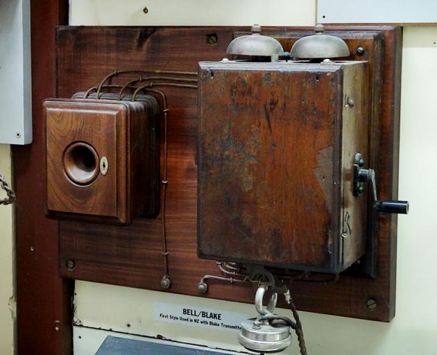 One of the society’s oldest telephones, a Bell/Blake transmitter, used in New Zealand in the...