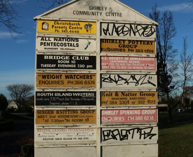 The Shirley Community Centre was demolished in 2012 following earthquake damage, but the sign...