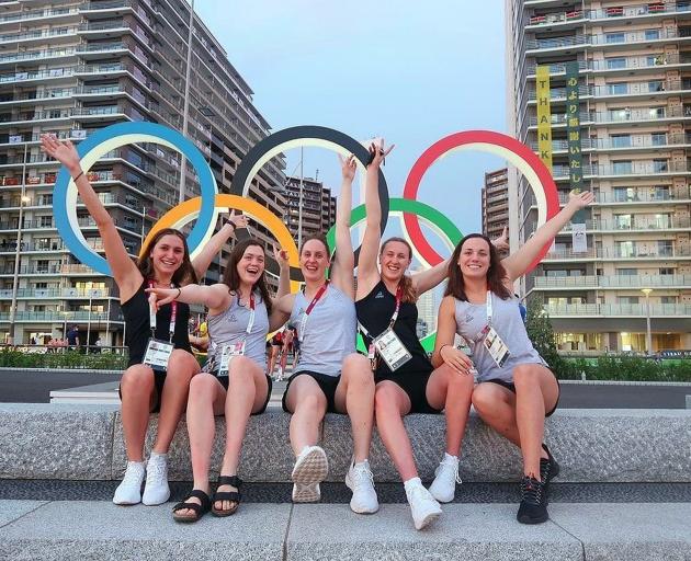 Dunedin swimmer Erika Fairweather (second from left) with New Zealand team-mates (from left) Eve...
