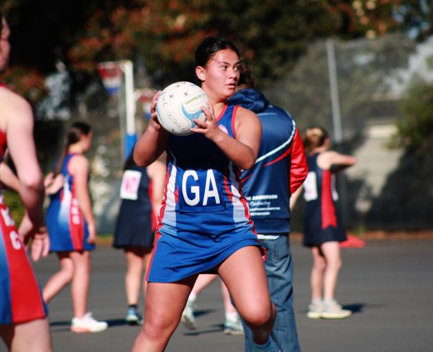 St Kevin’s College goal attack Zaria Kira looks for an opportunity during the North Otago premier...