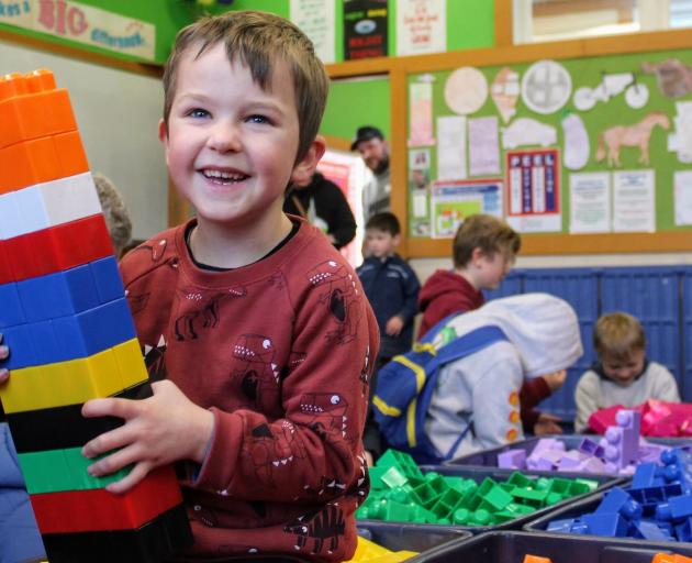 Invercargill pupil Lucas Tretheway (5) plays in the blocks room at ILT Kidzone Festival. PHOTOS:...