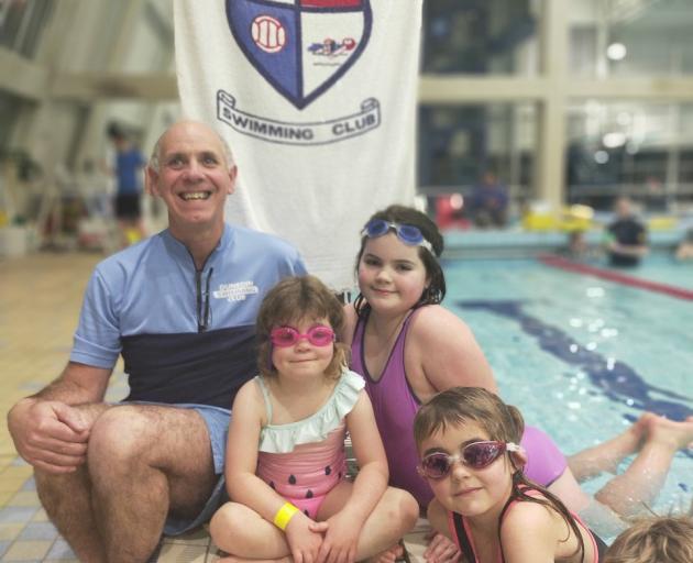 Dunedin Swimming Club president Kevin Phillips and his two grandchildren (from left) Zoe (5) and...