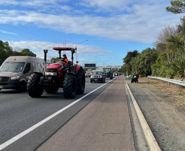 A tractor on a motorway in Auckland. Photo: Emma Olsen