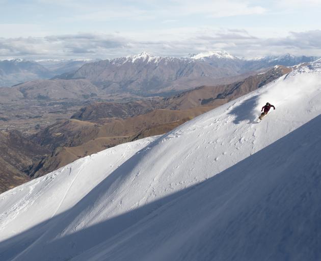  James Mulcahy snowboards on the Cardrona Alpine Resort’s Willows Basin skifield. PHOTOS: TROY...