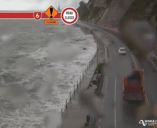 Rocks Rd (SH6) near Nelson is closed after flooding caused by heavy waves. Photo: Supplied