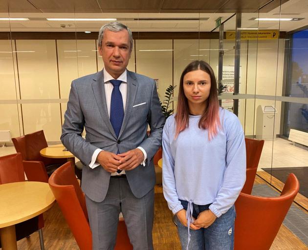 Belarusian opposition politician Pavel Latushka met with Krystsina Tsimanouskaya after the...