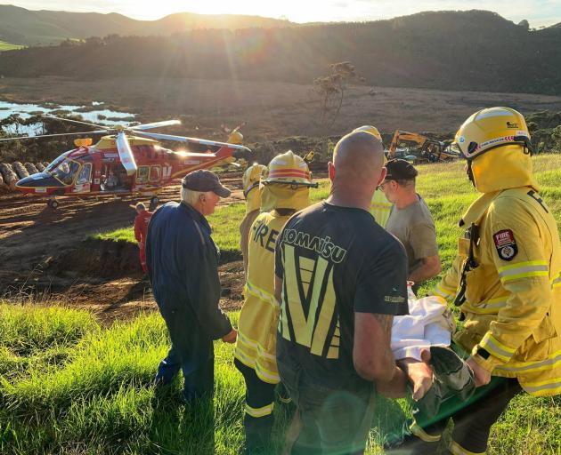 Crew assisted a man seriously injured by a falling tree at Bethells Beach. Photo: Auckland Rescue Helicopter Trust Crew assisted a man seriously injured by a falling tree at Bethells Beach. Photo: Auckland Rescue Helicopter Trust
