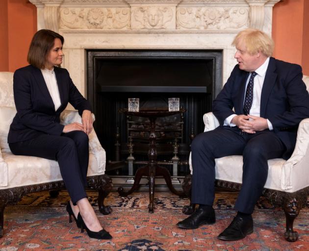 Sviatlana Tikhanovskaya met with British Prime Minister Boris Johnson at 10 Downing Street this...