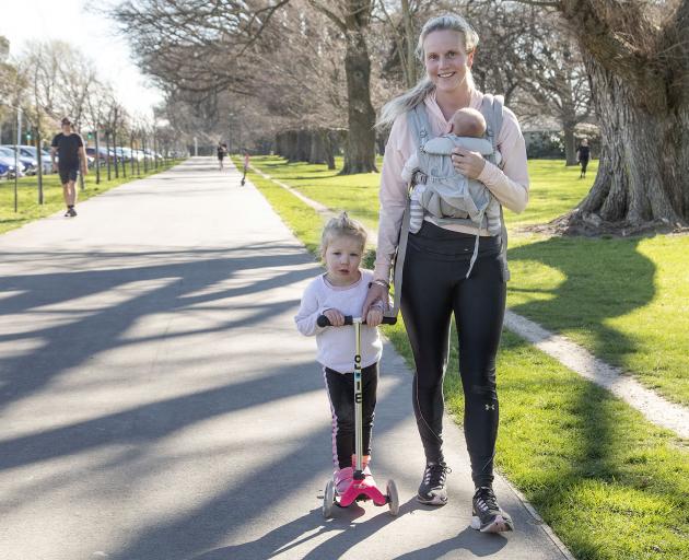 Pip Warwick with Lucia, 6, and Beauden, 6 weeks, at South Hagley Park.