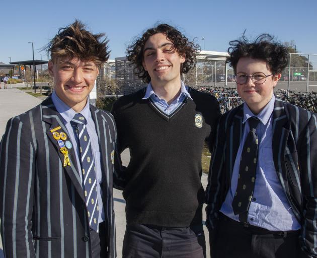 Shirley Boys’ High students Carlos Lancaster-Bartlett (left), 17, Quinn Andis, 18, and Daire...