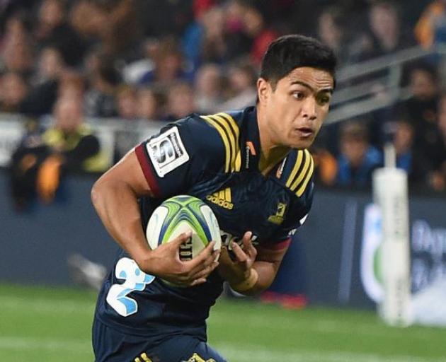 Highlanders first five-eighth Josh Ioane looks to take on the Jaguares defence at Forsyth Barr Stadium on Saturday night. PHOTO: GREGOR RICHARDSON