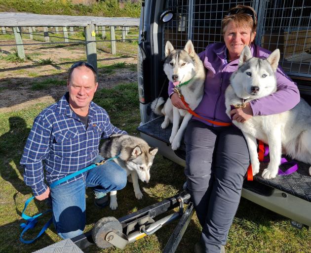Chris Gillespie (left), of Greymouth, is competing at the Wanaka Sled Dog Festival for the first...
