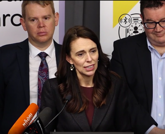Prime Minister Jacinda Ardern flanked by Chris Hipkins and Grant Robertson. Photo: ODT files