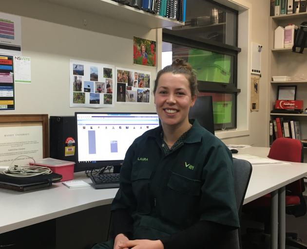 Doing research at her desk at the Northern Southland Vets clinic is new graduate veterinarian Laura Gardyne.