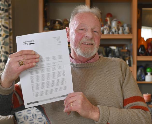 Stephen Watt with his apology letter from the Southern District Health Board, which sets out...