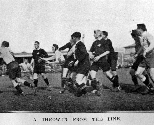 A throw-in from the line during the All Blacks v New South Wales rugby match, September 3, 1921. ...