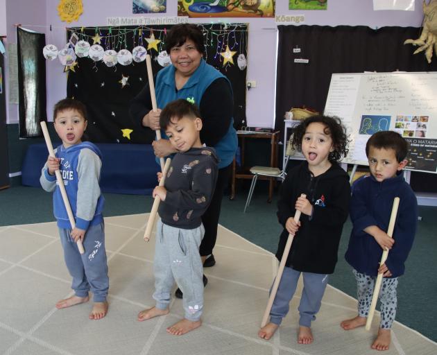 Te Kohanga Reo Kia Ngawari pupils (from left) Kyroe Topi (3), Kendrick Smith (4), Kyrie Topi and...