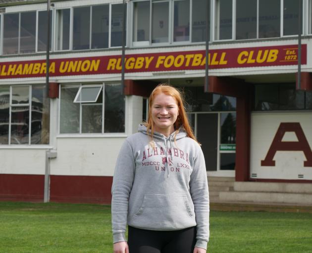 Alhambra-Union Rugby Football Club committee member and player Katie Hensman stands in front of...