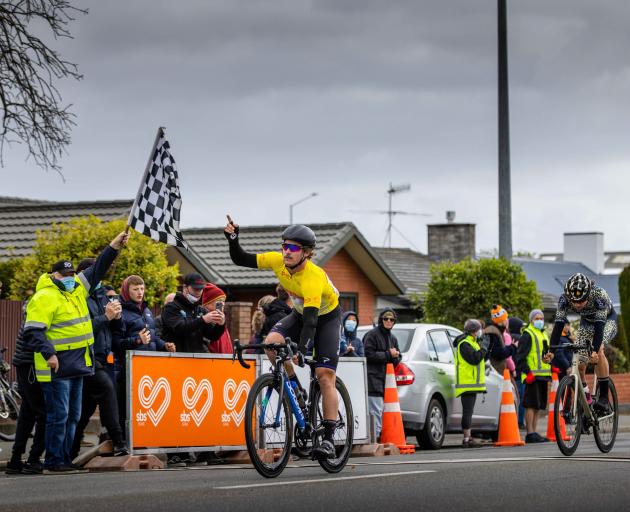 Palmerston North rider Campbell Stewart takes the chequered flag in the opening stage of the Tour...