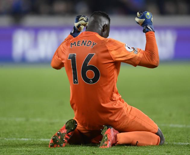 Chelsea goalkeeper Edouard Mendy celebrates after the match. Photo: Reuters