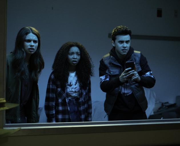 Olivia Hawthorne as Trenice, Nico Gomez as Carlos, and Hannah Kepple as Debra in Creepshow season...