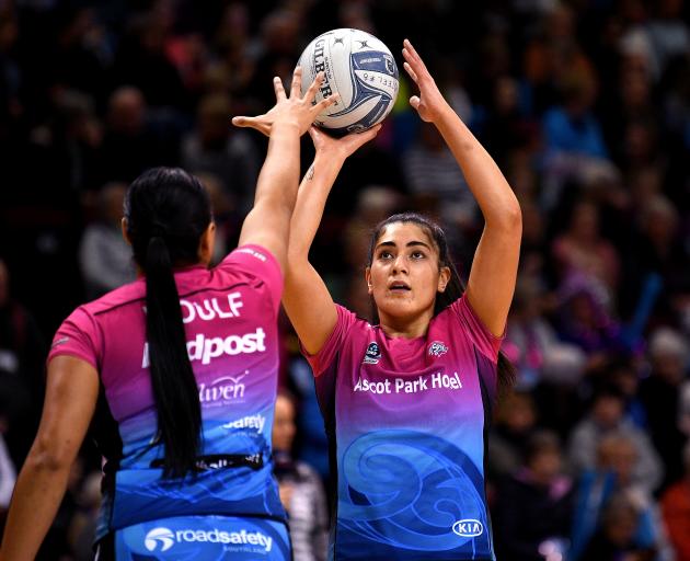 Steel shooter Kiana Pelasio warms up ahead of the ANZ Premiership game against the Mystics at...