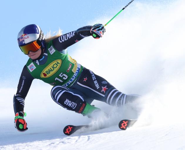 Alice Robinson completes her second run at the world cup in Soelden, Austria, yesterday. PHOTO:...
