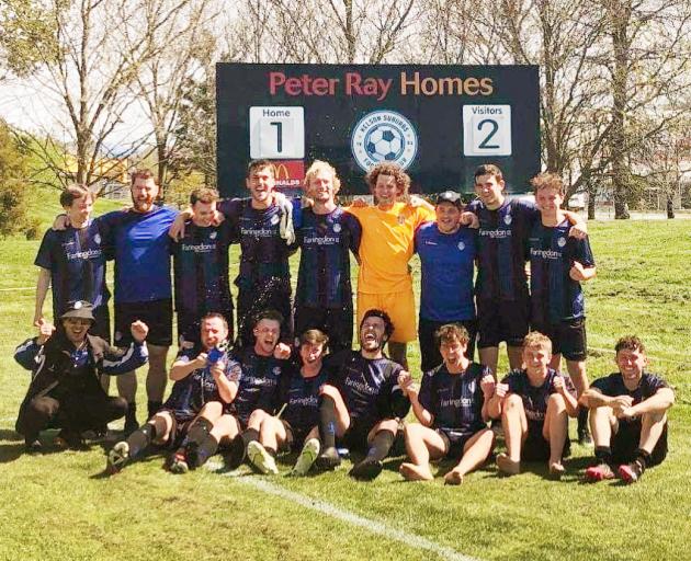 Selwyn United players celebrate qualifying for the National League after beating Nelson Suburbs...