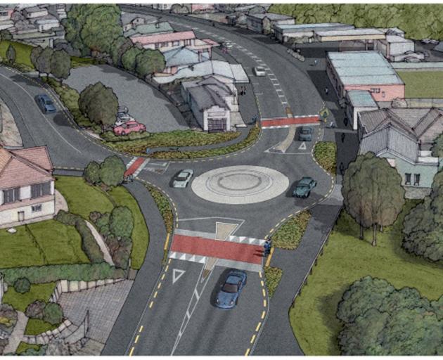 An artist’s impression shows the roading layout (below) at the northern end of Green Island,...