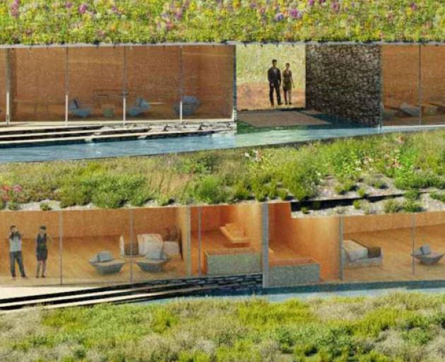 An artist’s impression of tech billionaire Peter Thiel’s planned Queenstown lodge. Photo: Supplied