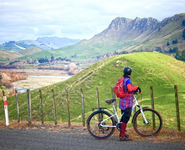 Sarah Bennett cycles the Hawke's Bay Trails Landscapes Ride. 
PHOTO: BENNETTANDSLATER.CO.NZ