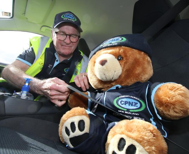 Christchurch South Community Patrol mascot, Ed, dresses for the job. Photo: John Cosgrove