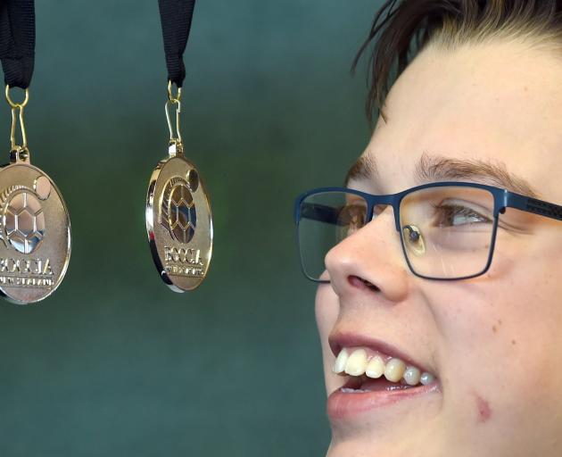 King’s High School pupil Connor Fa’asega celebrates with the two silver medals he won at the...