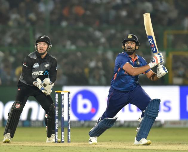 Rohit Sharma plays a shot during the T20 International Match between India and New Zealand. Photo: Getty Images